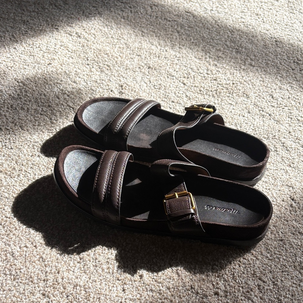Madewell Brown Leather Buckle Slide Sandals